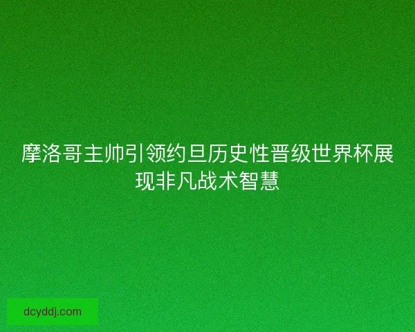摩洛哥主帅引领约旦历史性晋级世界杯展现非凡战术智慧